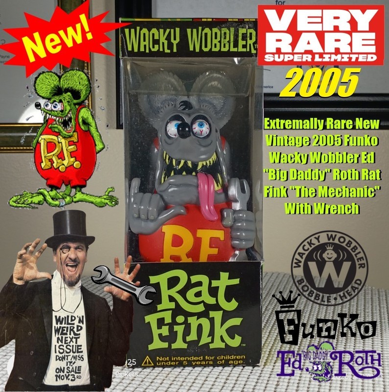Very Rare New 2005 Funko Wacky Wobbler Ed Big Daddy Roth Rat Fink The Mechanic