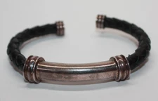 Joseph Esposito ESPO Sterling Silver Braided Black Leather Cuff Bracelet [075GRS