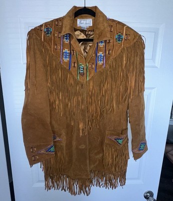 Vintage Erez Levy Brown Suede Fringe Jacket Southwest Women Medium Embroidered