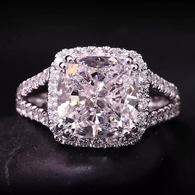 3.30 CTW Cushion Cut Moissanite Halo Engagement Ring 14K White Gold Plated