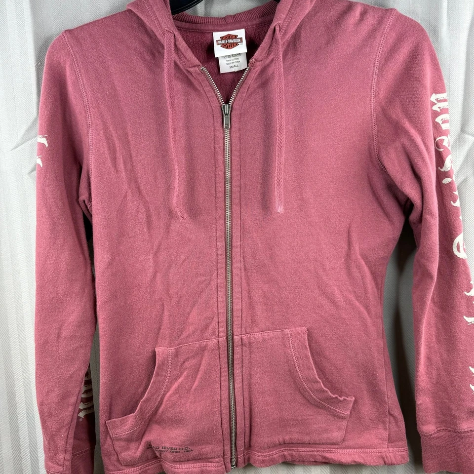 Harley Davidson Sudadera con Capucha Cremallera Sudadera Motociclista Rosa Estrás Talla Pequeña Foto 3 de 4