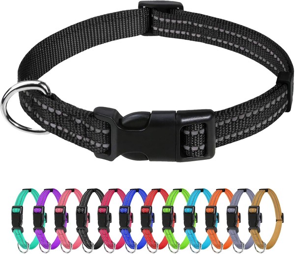 Hundehalsband Nylon Verstellbar Reflektierend Mit Sicherheitsschnalle Schwarz-image