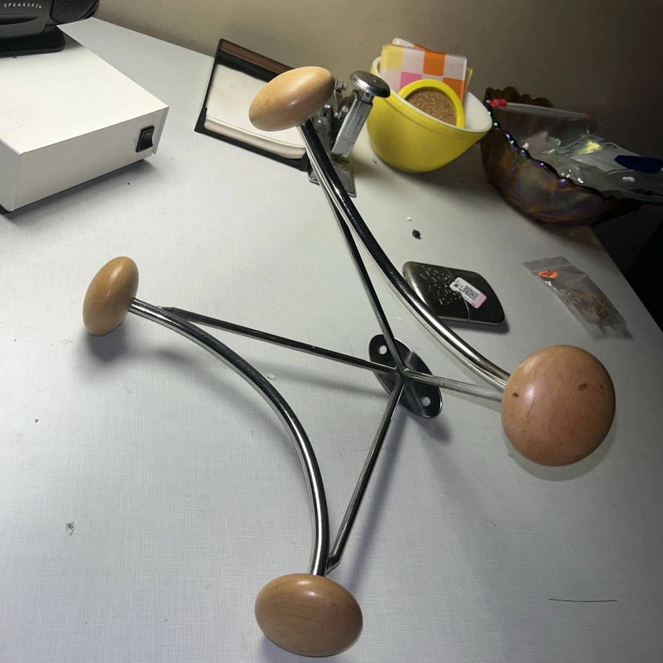 Retro Karim Rashid For Pure Design Coat Rack Silver And Blonde Wood - Image 3 of 4