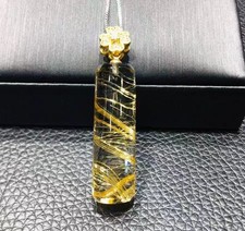 Natural Gold Rutilated Quartz Cylindrical type Crystal Pendant AAAAA