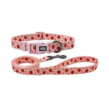 Dog Collar Leash Set Fruit Pattern Adjustable 5ft Leash Strawberry Medium M
