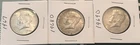 Lot of 3 Kennedy 40% Silver Half Dollars Circulated 1967, 1968d, 1969d