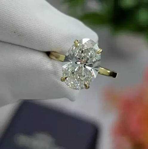 IGI Certified 3Ct Oval Cut Lab Grown Diamond Engagement Ring 14K Yellow Gold - Bild 1 von 6