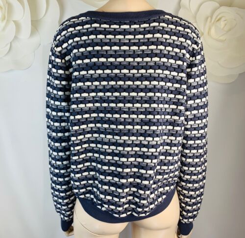 NEU MIT ETIKETT LF STORES SLOANE SOCIETY BLAU WEISS SCHWARZ STRICKPULLOVER VORNE KURZ GRÖSSE SMALL - Bild 3 von 6