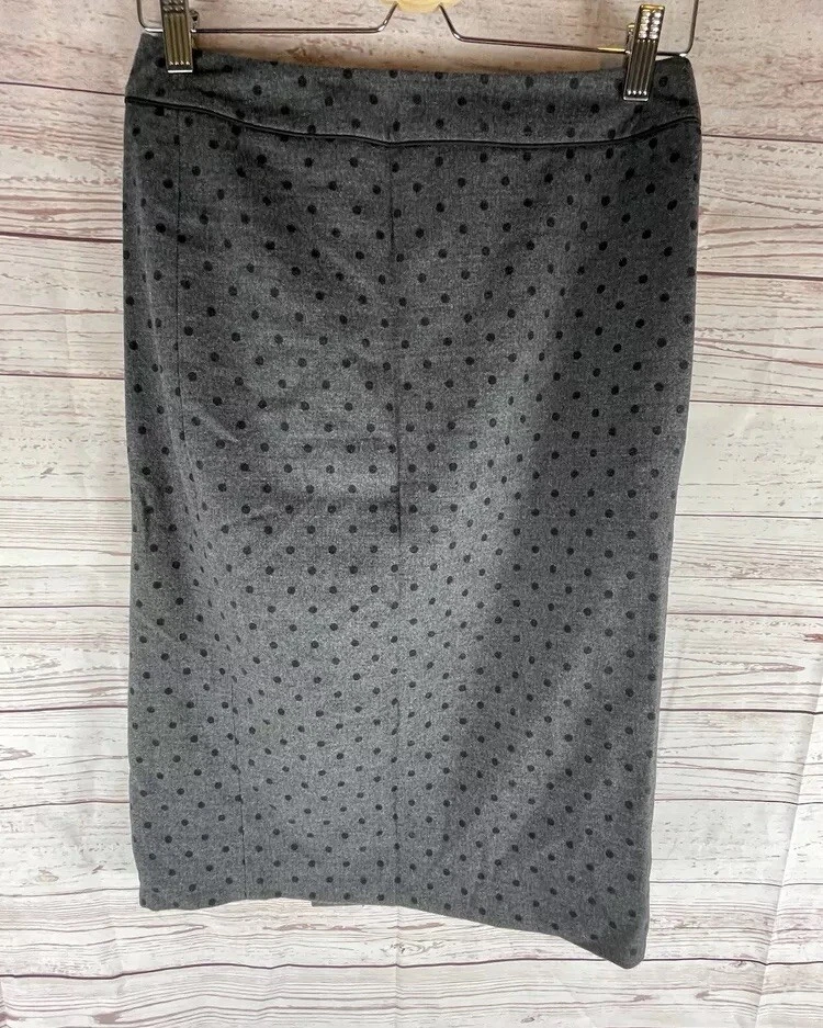 Boden Wool Gray Lined Skirt Size 6L Polka Dots Pencil Career Work Preppy Teacher