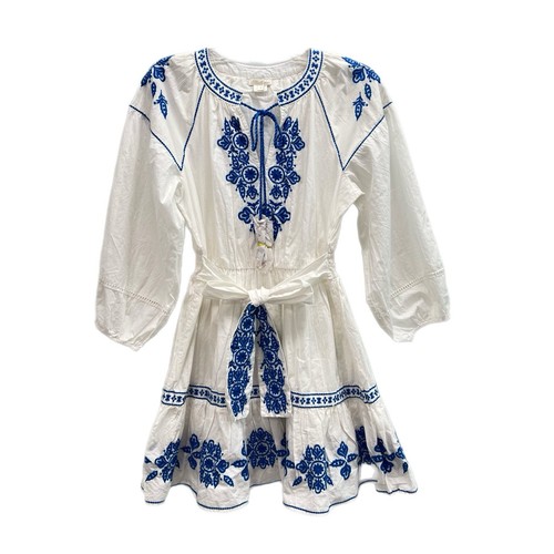 Shoshanna Women's White Embroidered Floral Mini Dress Size 4 Peasant Fit Flare