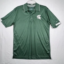 Michigan State Spartans Champion Golf Polo Small Green Collar 3 Button Polyester