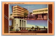 Hollywood, CA California, Radio City CBS, NBC Studios, Vintage Linen Postcard