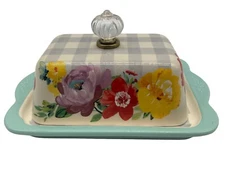 Pioneer Woman Sweet Romance Blossoms Stoneware Double Stick Butter Dish