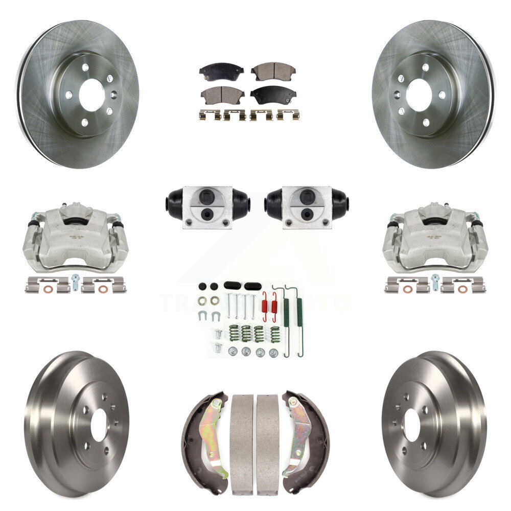 Front & Rear Brake Caliper Rotor Drum Ceramic Pads Shoes Hardware Kit