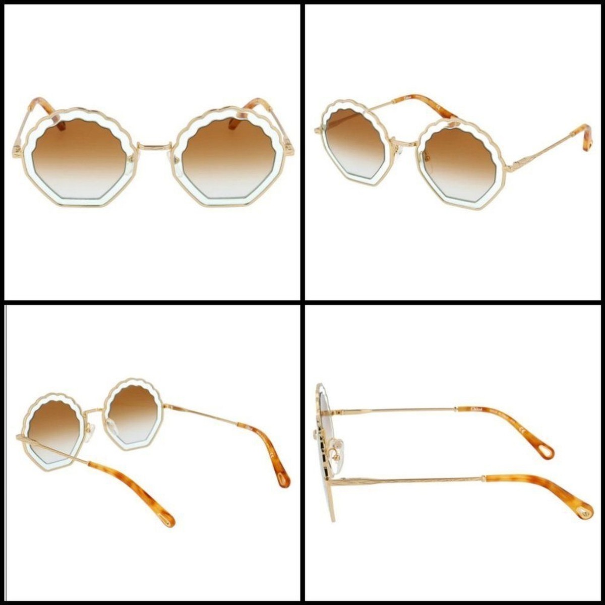 ?CHLOE? Tally Scalloped Sunglasses CE147S 834 Gold Brown 
