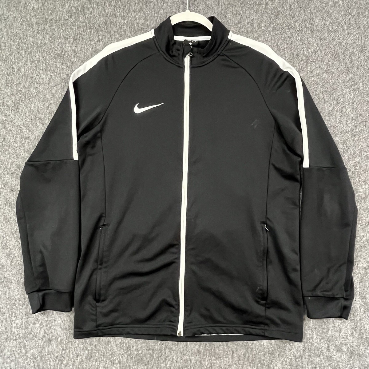 Nike Track Jacket Mens Large Full Zip Swoosh Black Athletic