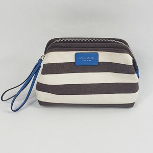 Henri Bendel New York Cosmetic bag brown stripe canvas ...