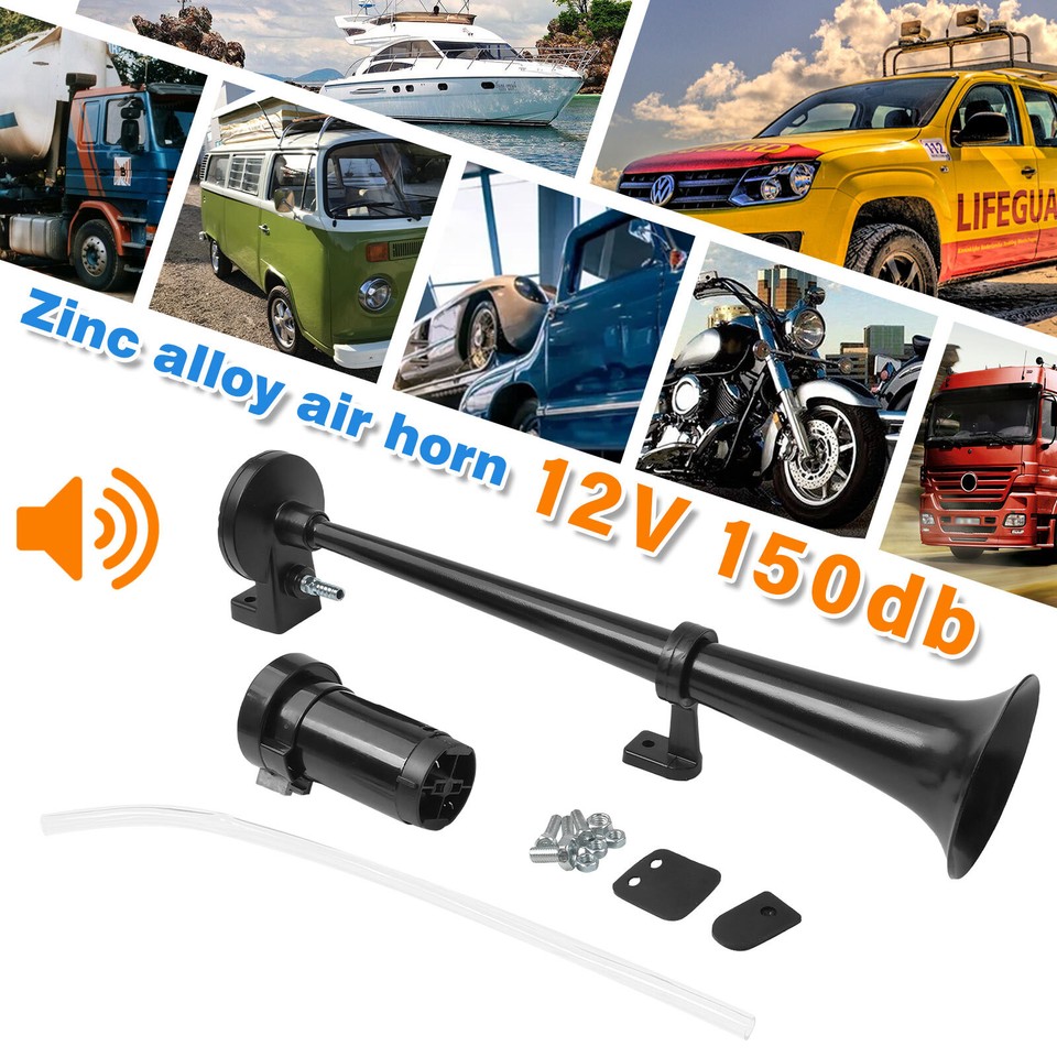 Super Loud Chrome Air Horn 150db 12V Compressor Single Trumpet Truck