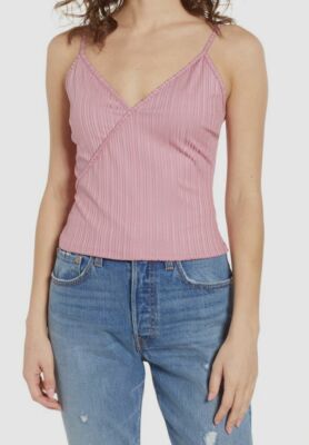 $99 Madison Berkeley Womens Pink Ribbed Surplice Neck Camisole