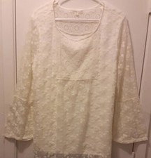 SALE! NewGorgeous Indigo Soul Ivory Lace Tunic Blouse Top Flare Bell Sleeve SZ L