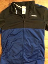 Adidas Youth Zip-Up Jacket Size Large 14/16 Black Blue White Excellent Condition