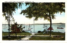 Portland Maine Fort Allen Park & Harbor Man Looking At Harbor Postcard #90596