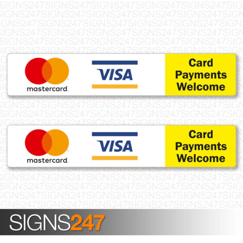 2x adesivi vinile stampati con carta pagamenti di benvenuto MasterCard VISA insegno negozio taxi - Foto 1 di 2