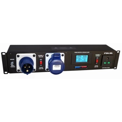 16A 2U Rackmount Power Distro. 16A Ceeform In/Out, 8 Universal/UK Netzsteckdosen