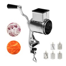 Silver Rotary Grater Food Mills Nut Grinder with 5 Drum Blade Grinding Tool 