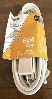 Woods 3-Outlet 16/2 Cube Extension Cord w/ Power Tap White 6 Ft 600W B2
