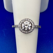 Sterling Silver 925 Cubic Zirconia CZ Solitaire Halo Engagement Ring