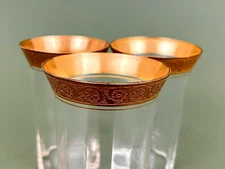 3 UNK494 Gold Encrusted Floral Flat Tumbler Highball Glass Juice Glass Tiffin?