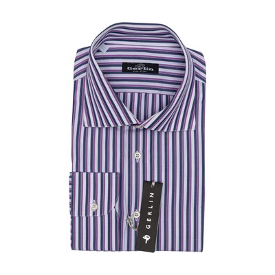 690$ LUXURY GERLIN Shirt Purple Striped Cotton 16 - 41 - 1N BIJAN