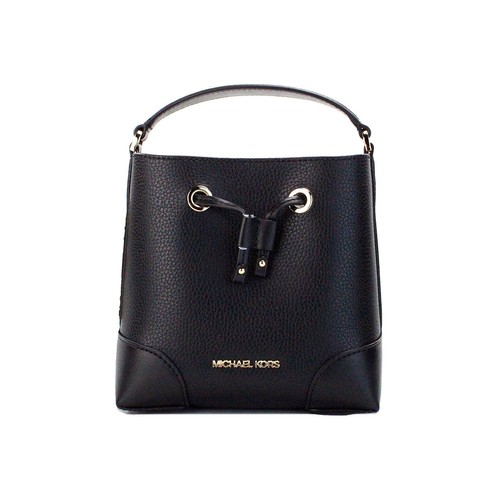 Michael Kors Mercer Small Black Pebbled Leather Bucket Crossbody Bag