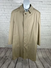 VTG Hart Schaffer Marx Beige Long Fly Front Button Up Wool Blend Trench Coat 44R