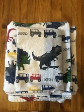 Pottery Barn Kids Dino Safari Flannel Sheets Flat Sheet  2 Pillow Cases 