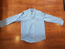 Chaps Easy Care mens large long-sleeved button-down checked blue dress shirt