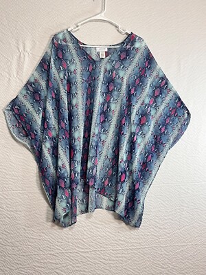 Adrienne  Women s Blue/Pink Abstract & Snakeskin Print V-Neck  Top Size M (BB5-2