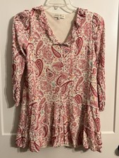 Penelope Rose peasant boho Pink Floral Lined Dress Tunic Sz S Flowy Spring