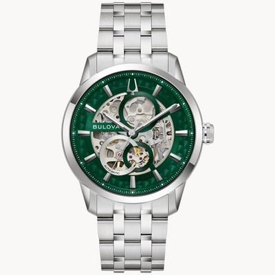 *BRAND NEW* Bulova Sutton Auto Green Dial Stainless Steel Men's Watch 96A329
