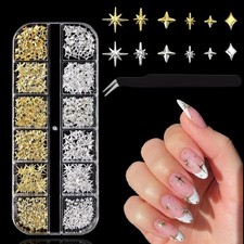 Star Nail Art Charms 3D Metal Gold Silver Star Nail Charms and Gems Metallic ...
