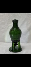 New Martinsville Moondrops ~rare~ Evergreen Dark Green Rocket Tripod Decanter!