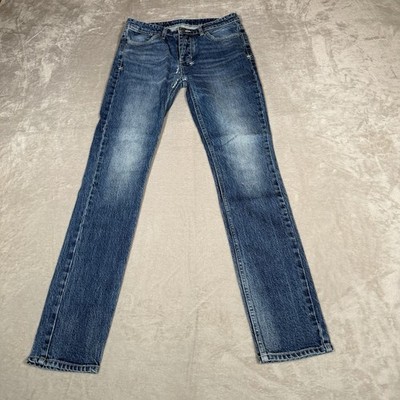 ksubi Jeans Mens 31 Blue Dark Wash Skinny Denim Embroidered Logo Button Zip