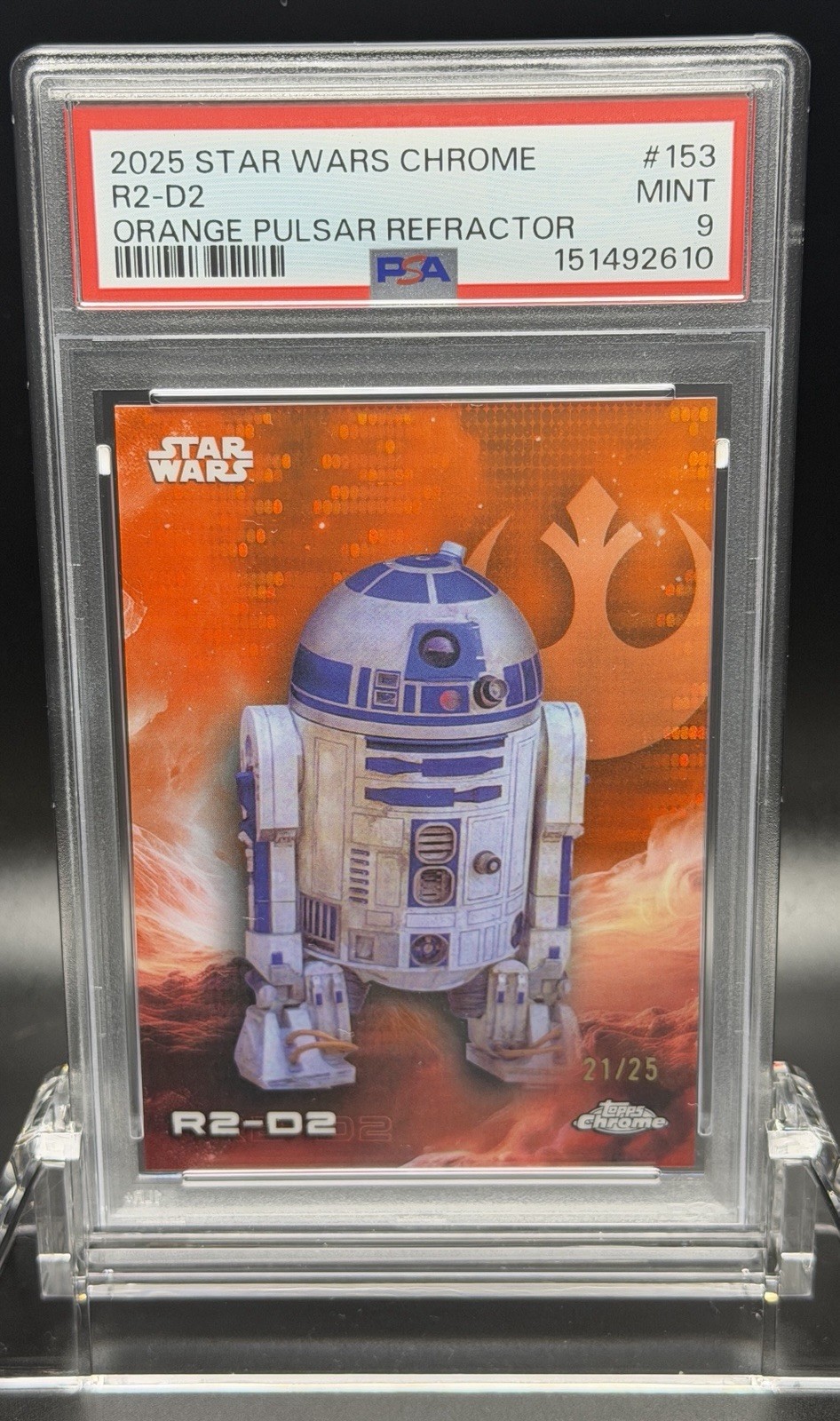 2025 Topps Star Wars Chrome #153 R2-D2 Orange Pulsar /25 PSA 9 pop 1, 1 higher view 1