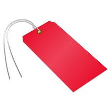 Pack of 100 Red Plastic Tags with Wires 6.25 x 3.125 inch Metal Eyelet 10 mil...