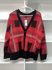 Torrid Luxe Cozy Eyelash Plaid Fuzzy Cropped Cardigan 0 (L 12) Drop Shoulder NWT