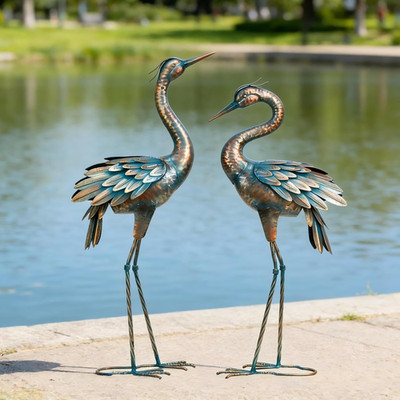 Elegant Metal Crane Garden Statue for Stunning Outdoor Decor