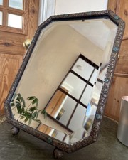 Vintage Barbola dressing Table Mirror Oak Craved Framed Vanity Art Deco Mirror
