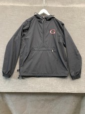 Charles River Apparel Windbreaker Jacket Mens Small Black Logo Hooded Half Zip