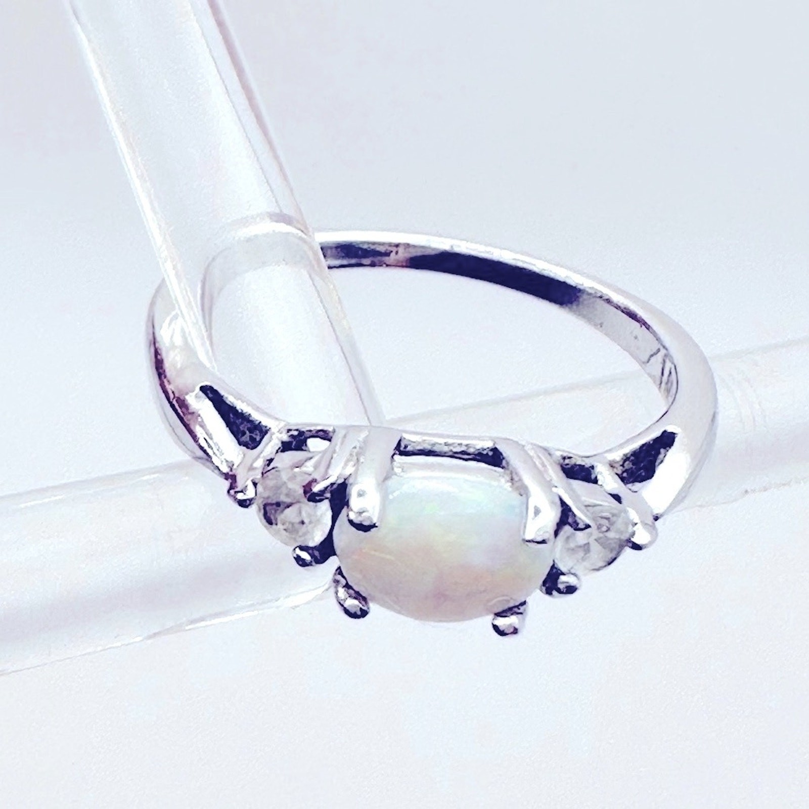 Avon Sterling Silver Opal Stacking Ring Size 5 Vi… - image 1